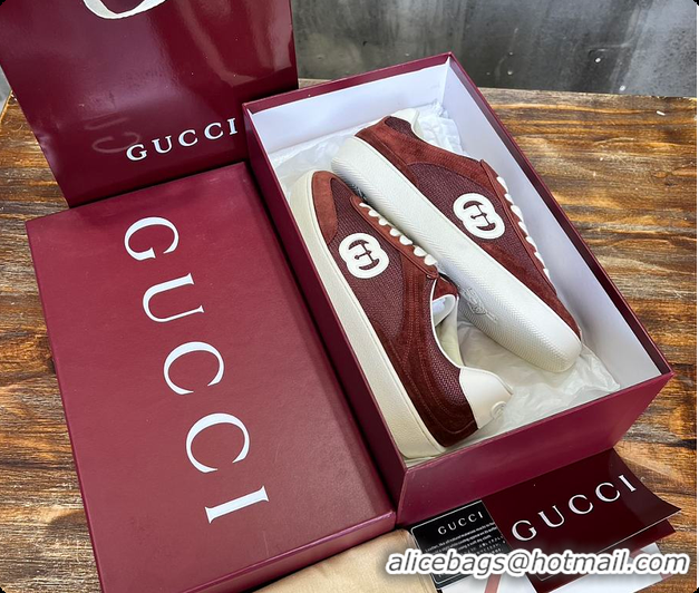 Sumptuous Gucci Interlocking GG Sneakers Burgundy Suede 60701508