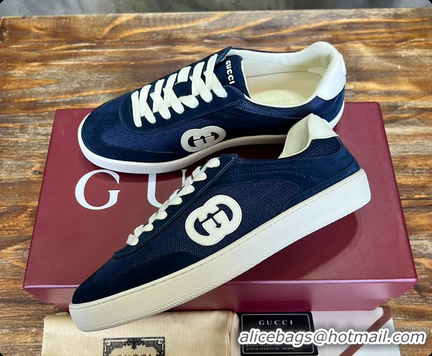 Best Grade Gucci Interlocking GG Sneakers Blue Suede 60701508