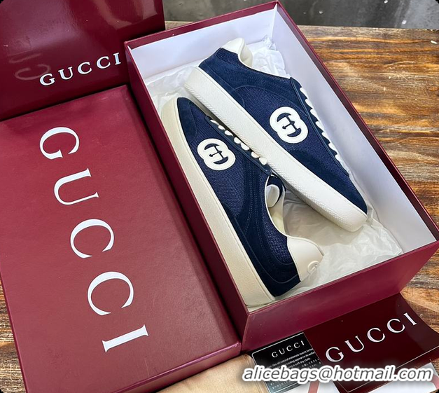 Best Grade Gucci Interlocking GG Sneakers Blue Suede 60701508