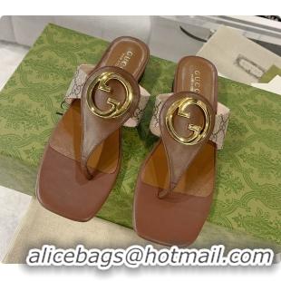 Shop Duplicate Gucci Beige & Brown Blondie Thong Sandals 60701509