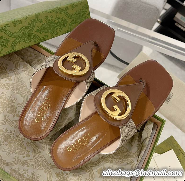 Shop Duplicate Gucci Beige & Brown Blondie Thong Sandals 60701509
