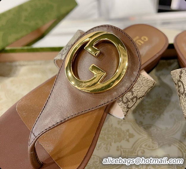 Shop Duplicate Gucci Beige & Brown Blondie Thong Sandals 60701509