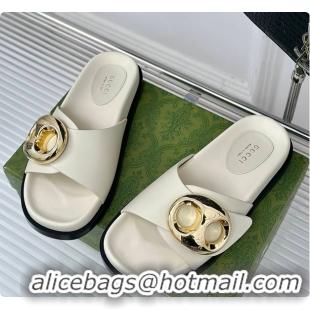 Duplicate Gucci Marina Chain Slide Sandals in White 60701510