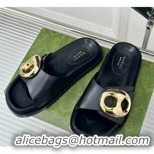 Top Grade Gucci Marina Chain Slide Sandals in Black 60701510