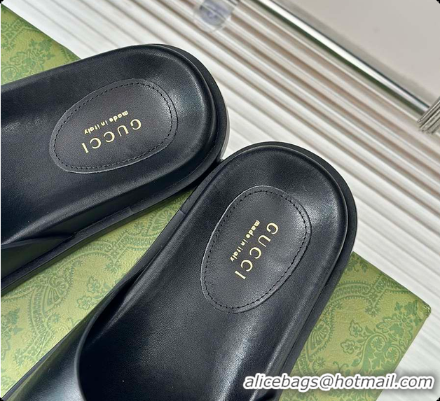 Top Grade Gucci Marina Chain Slide Sandals in Black 60701510
