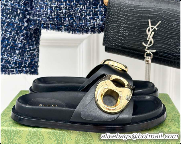 Top Grade Gucci Marina Chain Slide Sandals in Black 60701510