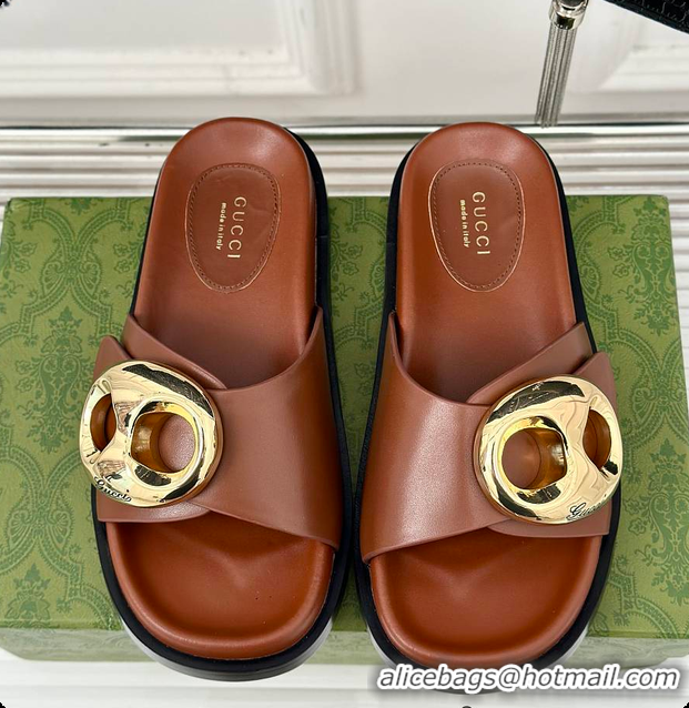 Popular Style Gucci Marina Chain Slide Sandals in Brown 60701510