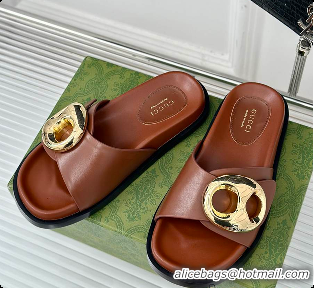 Popular Style Gucci Marina Chain Slide Sandals in Brown 60701510