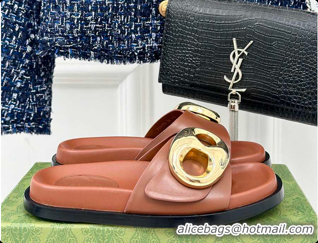 Popular Style Gucci Marina Chain Slide Sandals in Brown 60701510