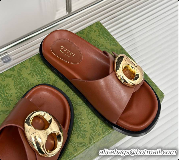 Popular Style Gucci Marina Chain Slide Sandals in Brown 60701510
