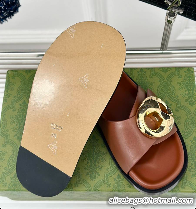Popular Style Gucci Marina Chain Slide Sandals in Brown 60701510