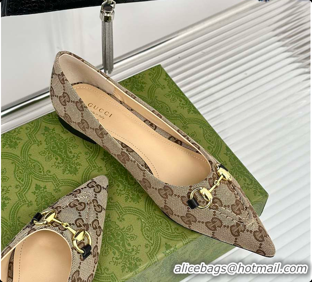 Durable Gucci Horsebit GG Slip-On Ballerina Shoes Beige 60701511