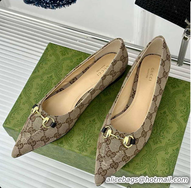 Durable Gucci Horsebit GG Slip-On Ballerina Shoes Beige 60701511