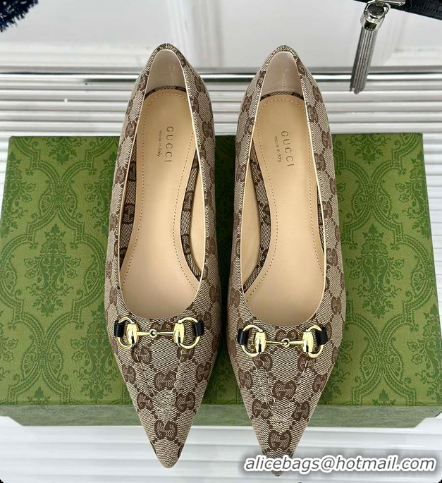 Durable Gucci Horsebit GG Slip-On Ballerina Shoes Beige 60701511