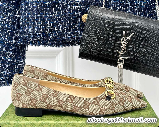 Durable Gucci Horsebit GG Slip-On Ballerina Shoes Beige 60701511