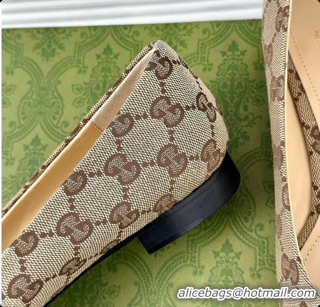Durable Gucci Horsebit GG Slip-On Ballerina Shoes Beige 60701511