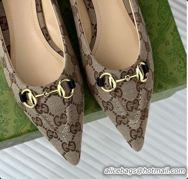 Durable Gucci Horsebit GG Slip-On Ballerina Shoes Beige 60701511