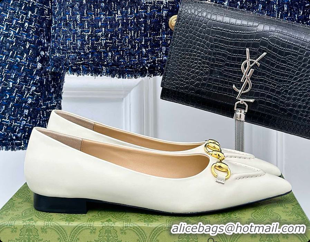 Discount Fashion Gucci Horsebit GG Slip-On Ballerina Shoes White 60701511