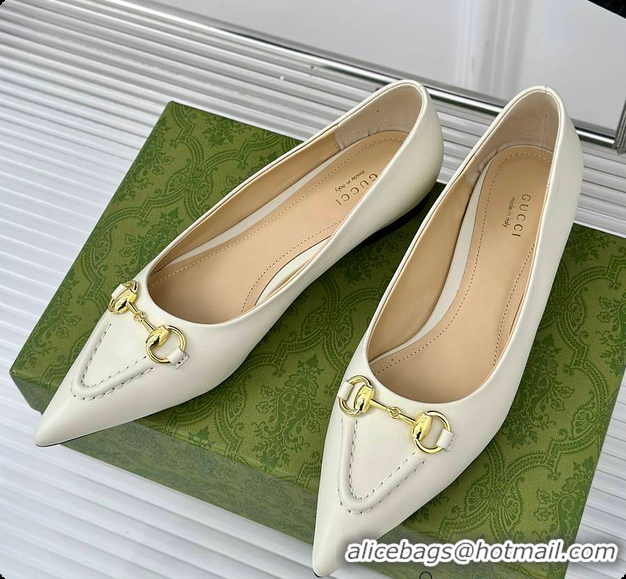 Discount Fashion Gucci Horsebit GG Slip-On Ballerina Shoes White 60701511