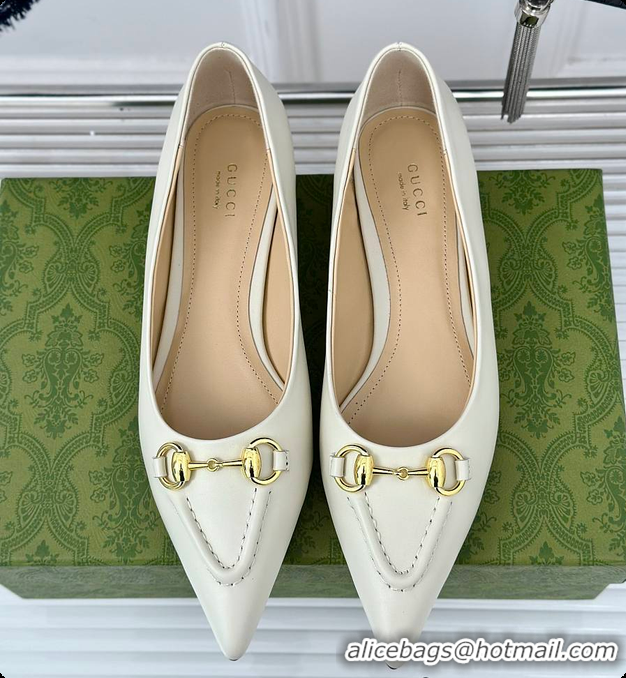 Discount Fashion Gucci Horsebit GG Slip-On Ballerina Shoes White 60701511