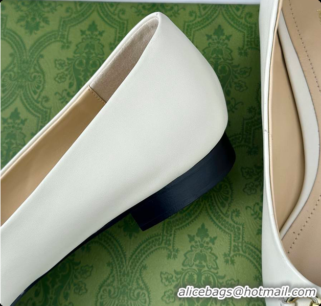 Discount Fashion Gucci Horsebit GG Slip-On Ballerina Shoes White 60701511