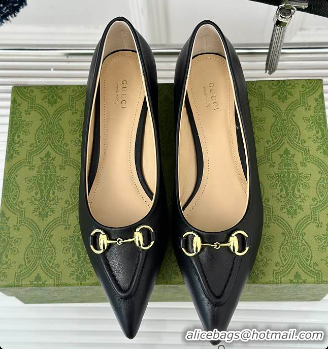 Charming Gucci Horsebit GG Slip-On Ballerina Shoes Black 60701511