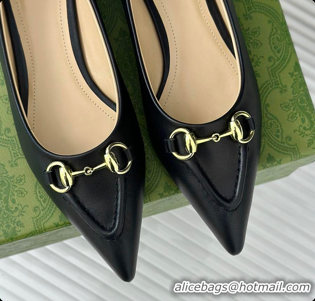 Charming Gucci Horsebit GG Slip-On Ballerina Shoes Black 60701511