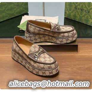 Classic Hot Gucci Horsebit Platform Loafer Beige & Brown 60701512