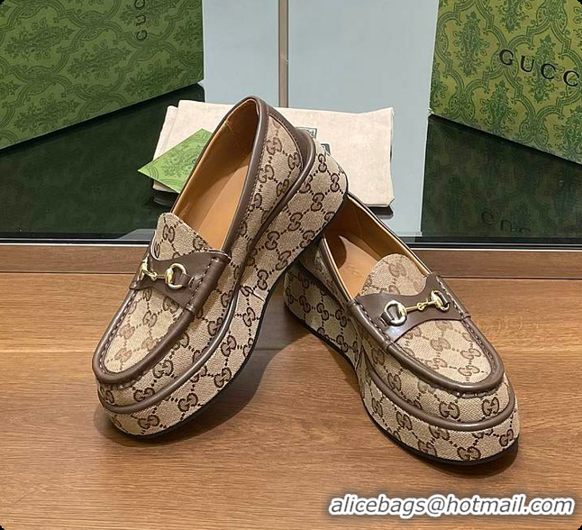Classic Hot Gucci Horsebit Platform Loafer Beige & Brown 60701512