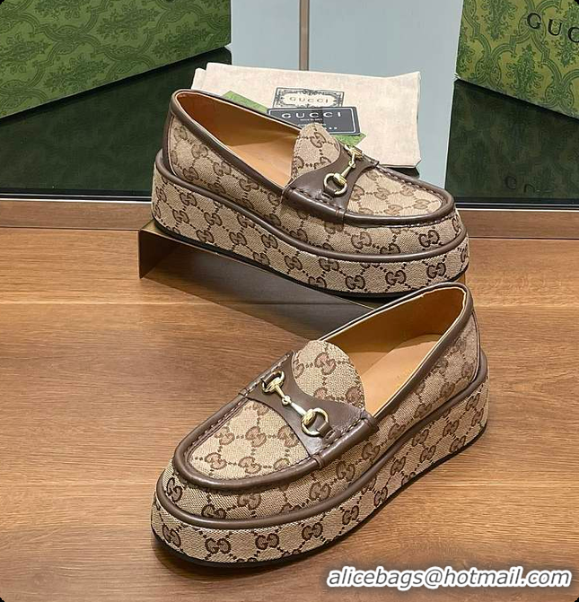 Classic Hot Gucci Horsebit Platform Loafer Beige & Brown 60701512