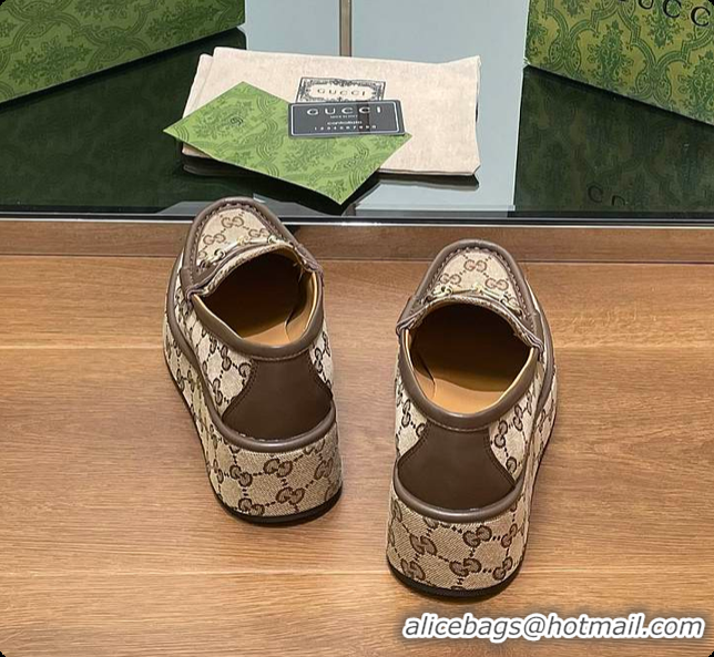Classic Hot Gucci Horsebit Platform Loafer Beige & Brown 60701512