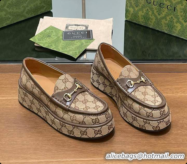 Classic Hot Gucci Horsebit Platform Loafer Beige & Brown 60701512
