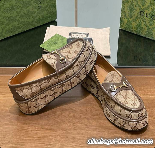 Classic Hot Gucci Horsebit Platform Loafer Beige & Brown 60701512