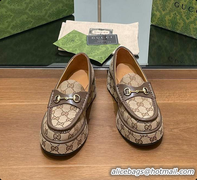 Classic Hot Gucci Horsebit Platform Loafer Beige & Brown 60701512