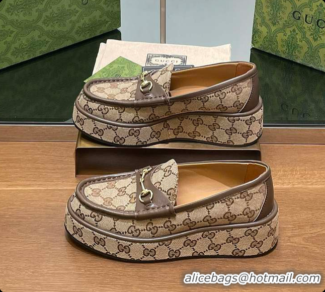 Classic Hot Gucci Horsebit Platform Loafer Beige & Brown 60701512