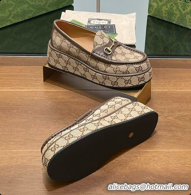 Classic Hot Gucci Horsebit Platform Loafer Beige & Brown 60701512