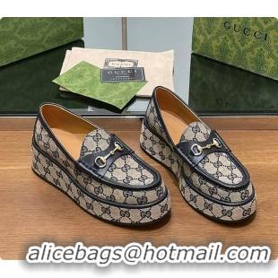 Low Cost Gucci Horsebit Platform Loafer Beige & Black 60701512