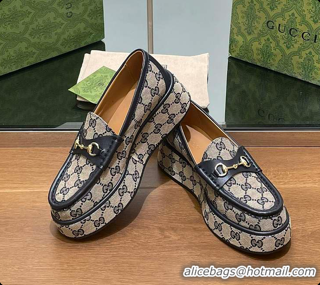 Low Cost Gucci Horsebit Platform Loafer Beige & Black 60701512