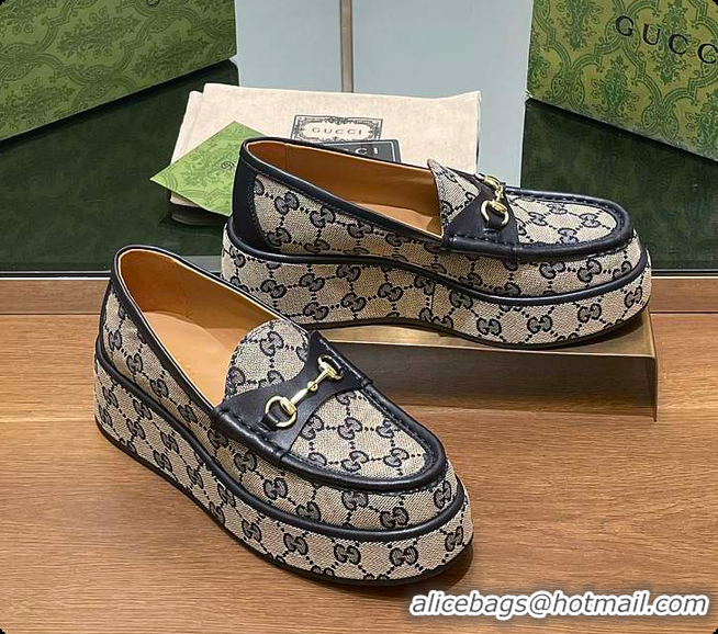 Low Cost Gucci Horsebit Platform Loafer Beige & Black 60701512