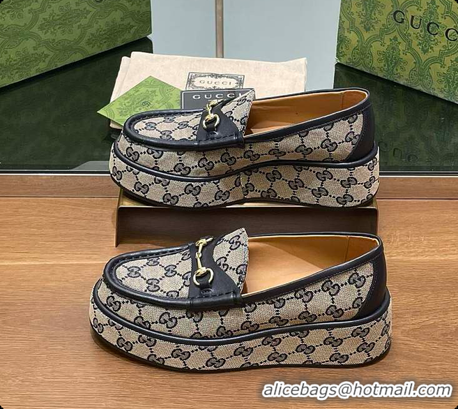 Low Cost Gucci Horsebit Platform Loafer Beige & Black 60701512
