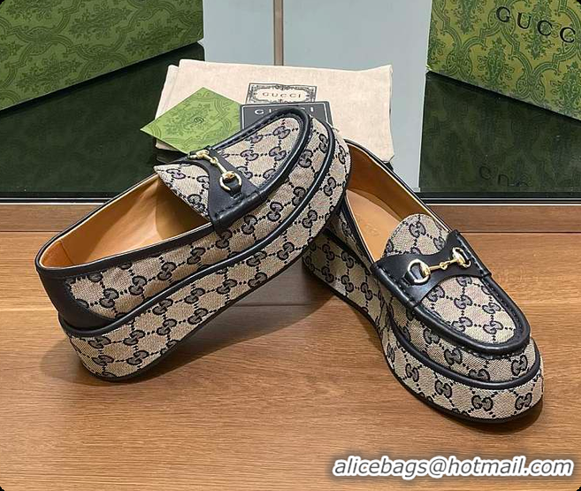 Low Cost Gucci Horsebit Platform Loafer Beige & Black 60701512