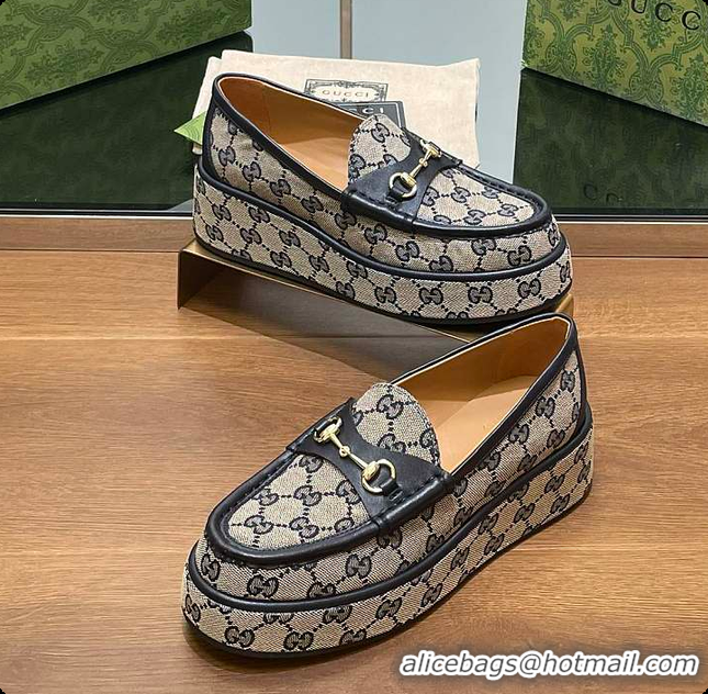 Low Cost Gucci Horsebit Platform Loafer Beige & Black 60701512