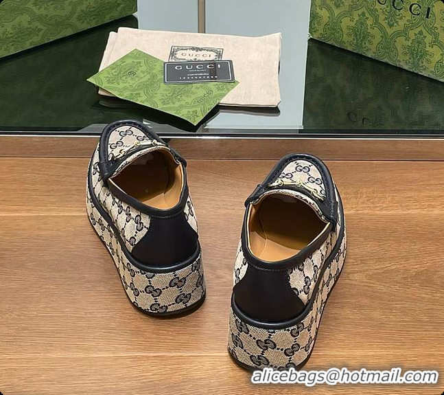 Low Cost Gucci Horsebit Platform Loafer Beige & Black 60701512