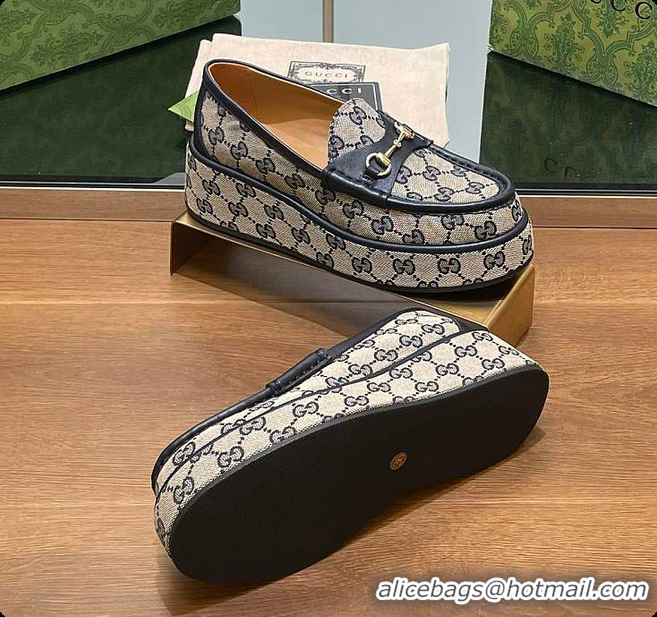 Low Cost Gucci Horsebit Platform Loafer Beige & Black 60701512