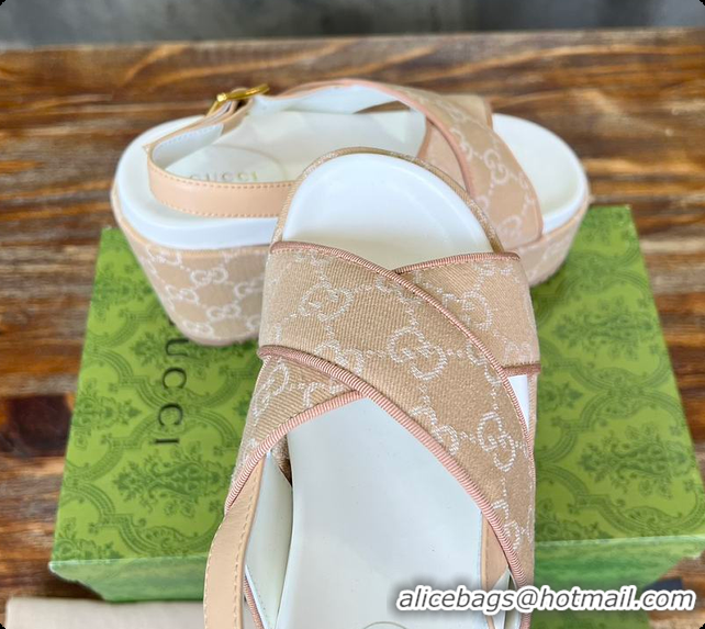 Top Design Gucci Women's Supreme Platform Slide Sandal Beige 60701601