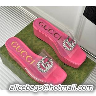 Pretty Style Gucci Crystal-Embellished Transparent High Slides Pink 60701603