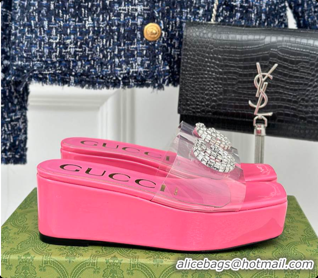 Pretty Style Gucci Crystal-Embellished Transparent High Slides Pink 60701603