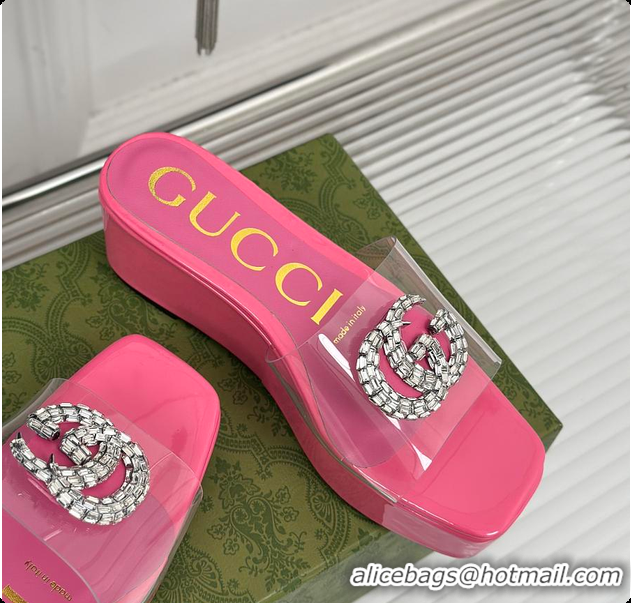 Pretty Style Gucci Crystal-Embellished Transparent High Slides Pink 60701603