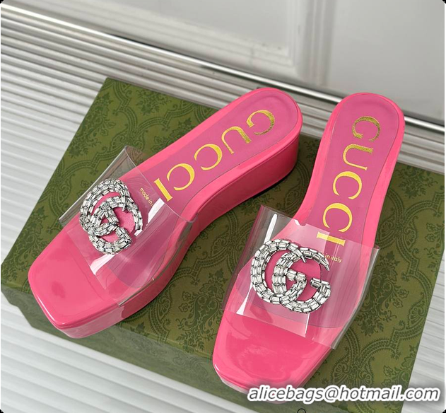 Pretty Style Gucci Crystal-Embellished Transparent High Slides Pink 60701603