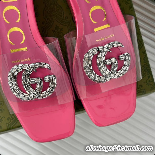 Pretty Style Gucci Crystal-Embellished Transparent High Slides Pink 60701603